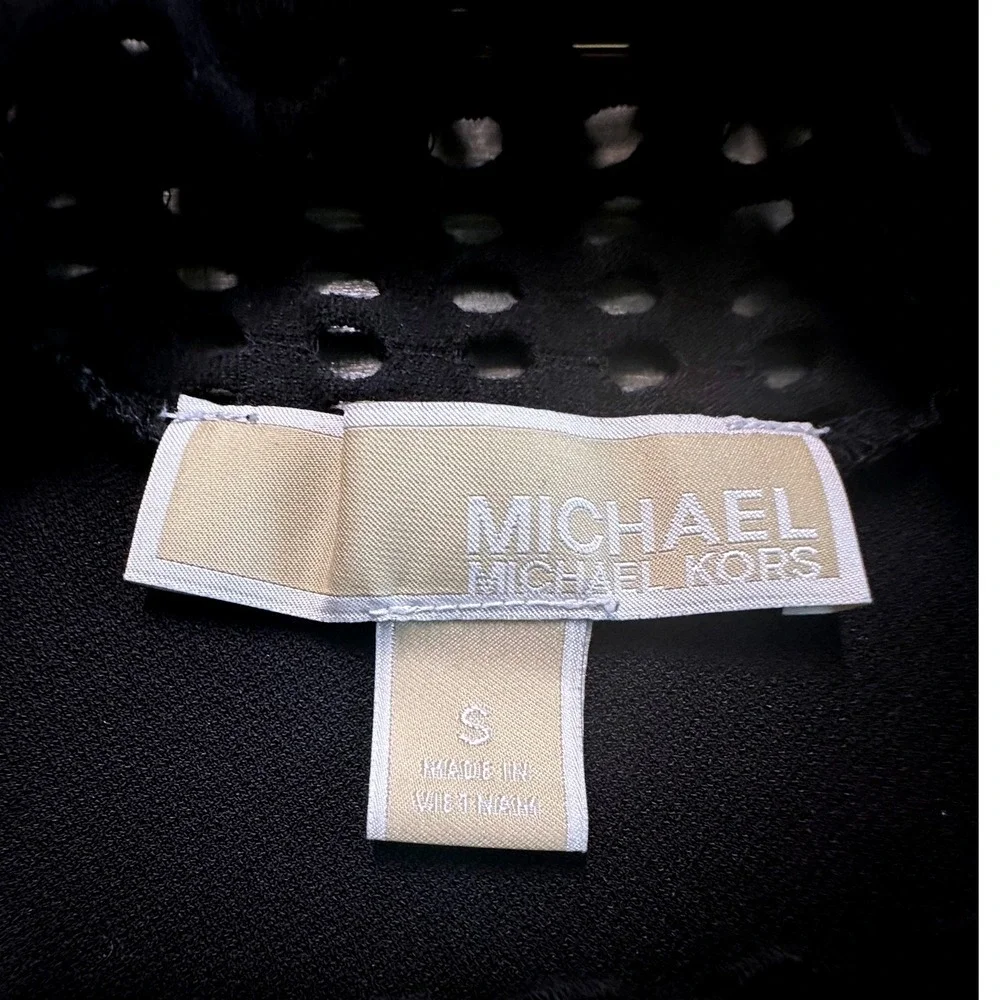 Michael Kors Mesh Top Black Shortsleeve Flowy Midi Pullover Dress‎ Womens Size S